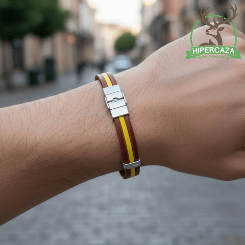 Pulsera de acero con cuero rojo y amarillo España 