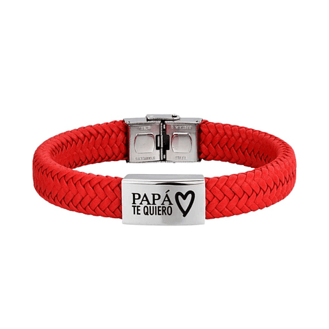 Pulsera de caballero papá cuero rojo trenzado