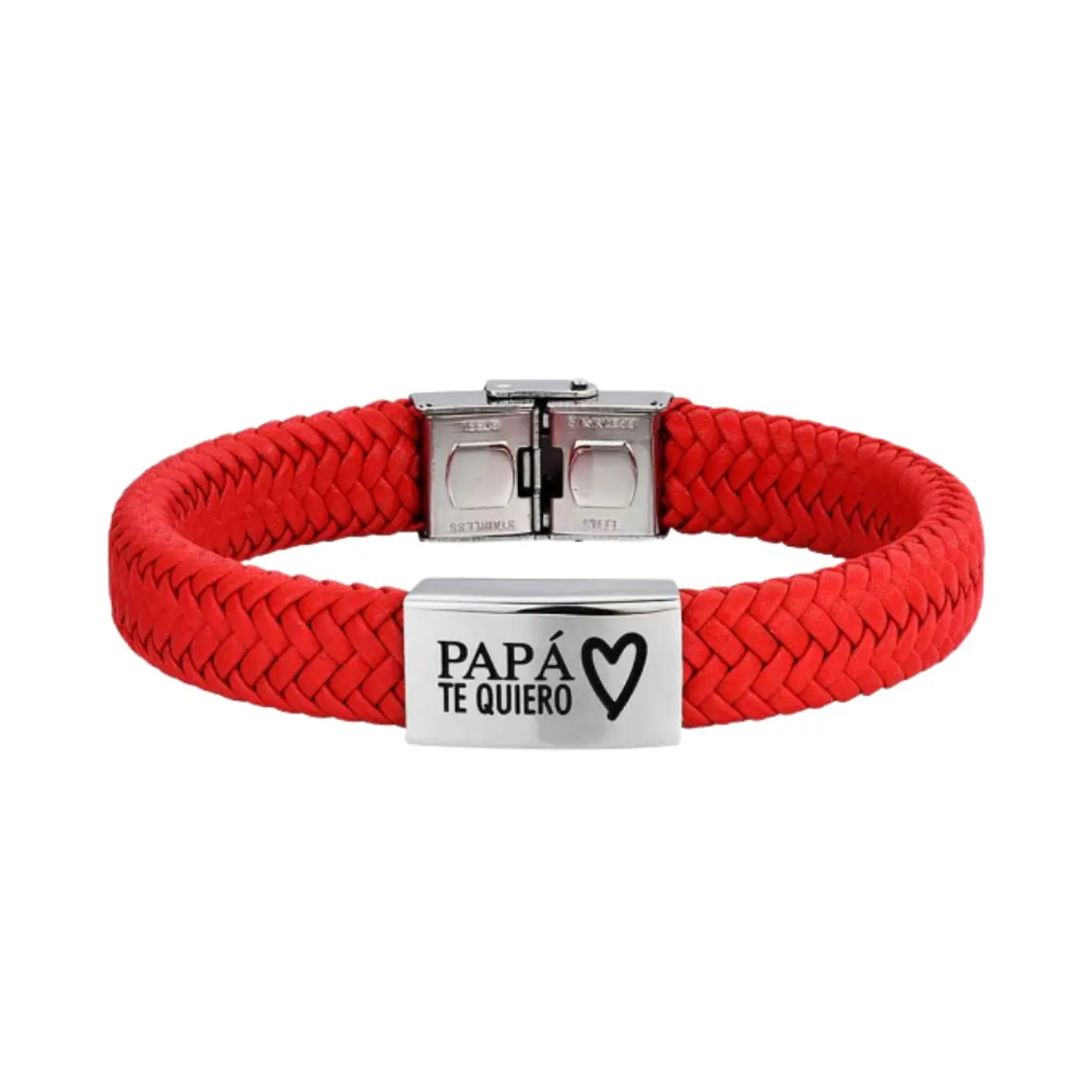 Pulsera de caballero papá cuero rojo trenzado 1