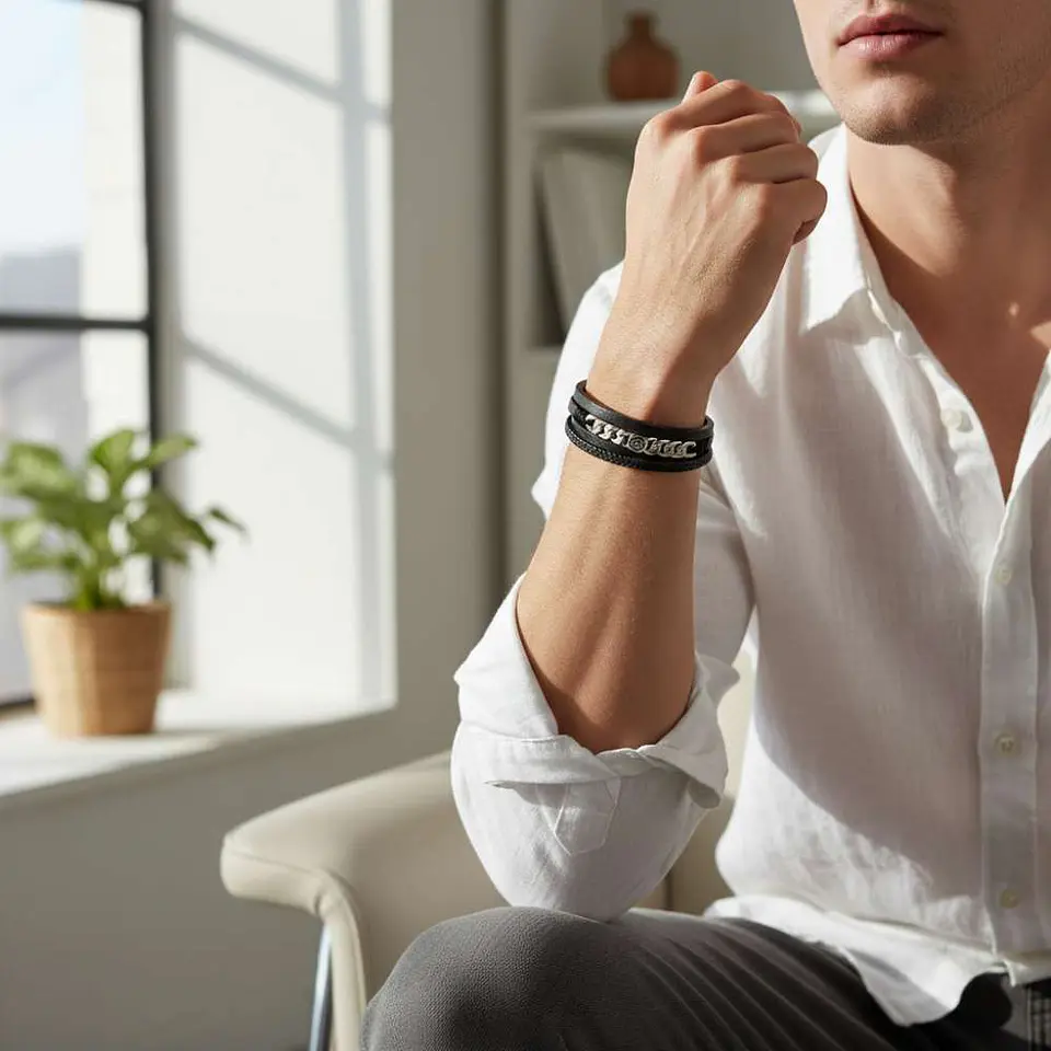 Pulsera para hombre en cuero trenzado 3