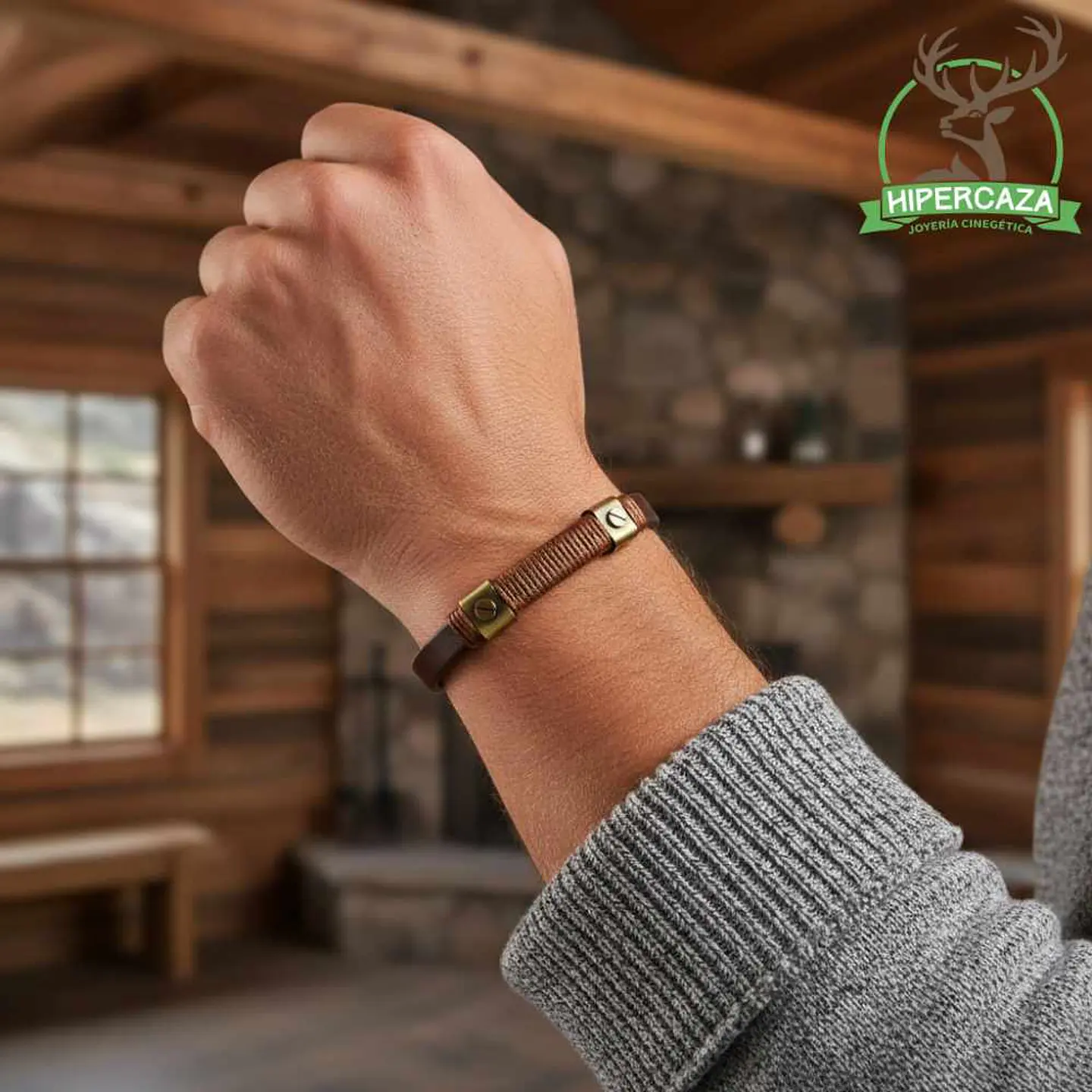 Pulsera para hombre de hilo y cuero marrón 2