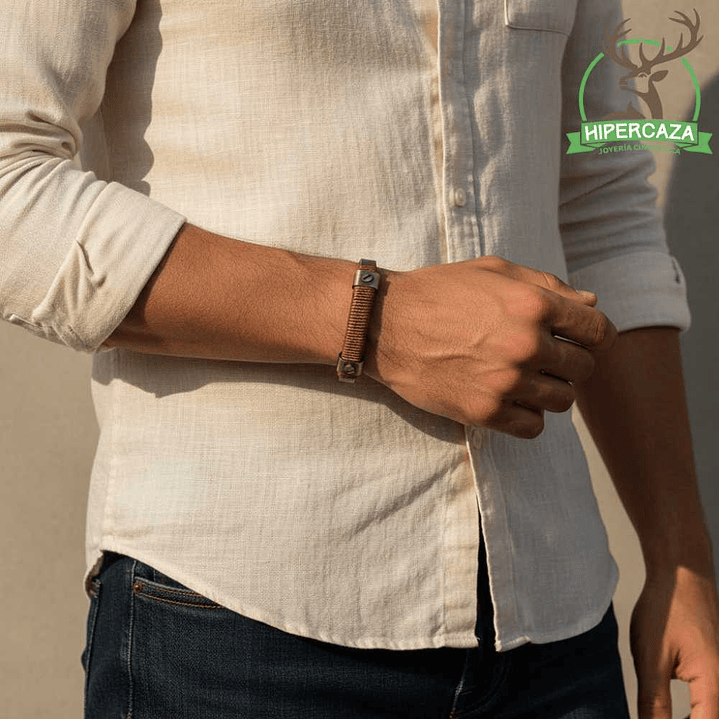 Pulsera para hombre de hilo y cuero marrón 3
