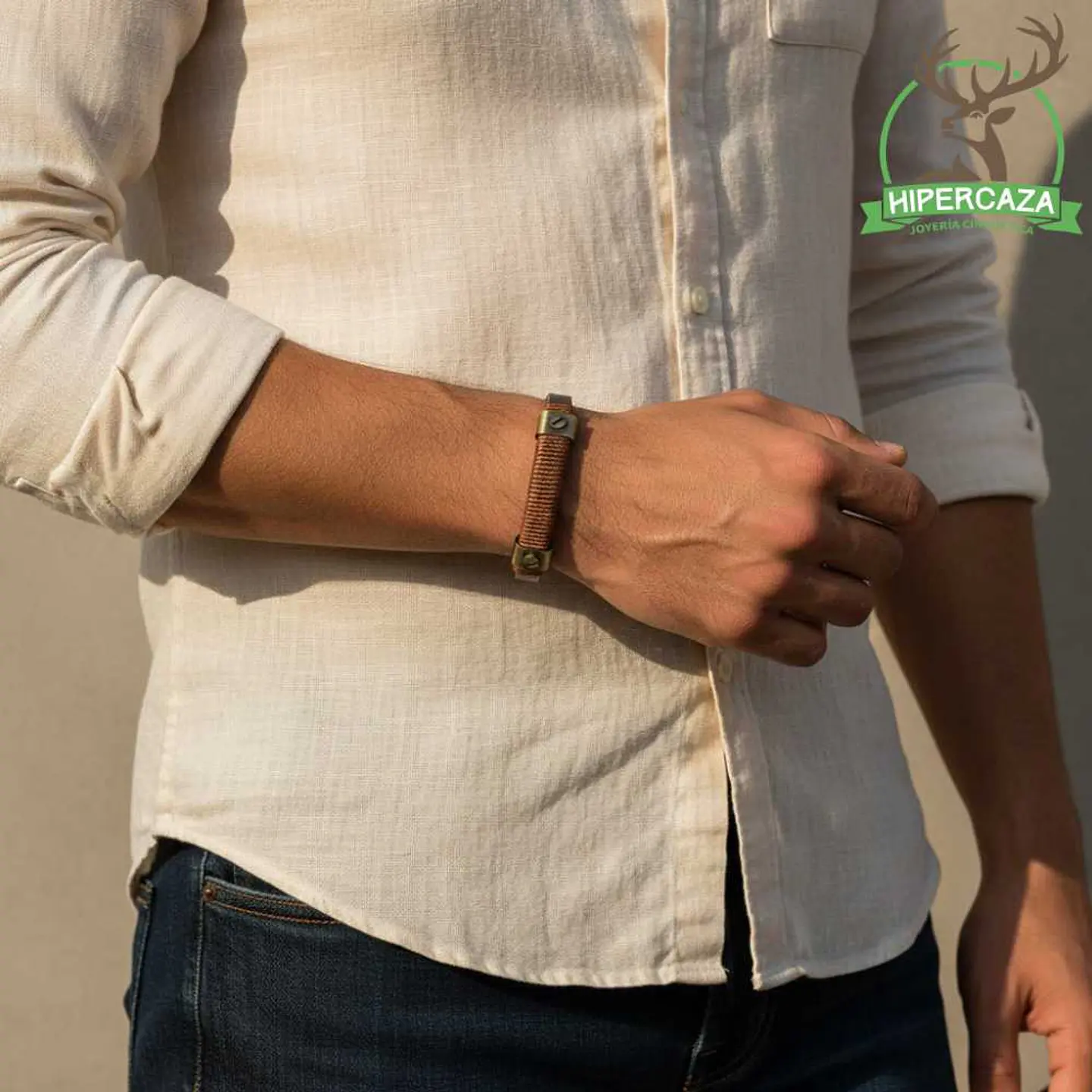 Pulsera para hombre de hilo y cuero marrón 3