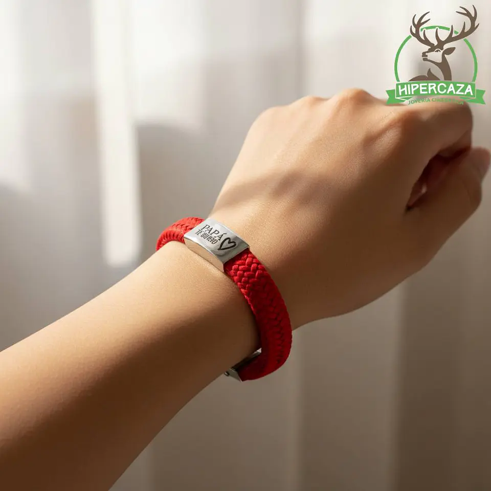 Pulsera de caballero papá cuero rojo trenzado 2