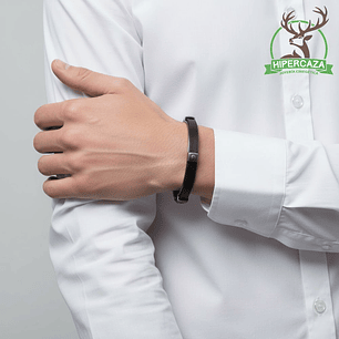 Pulsera de acero y cuero negro 