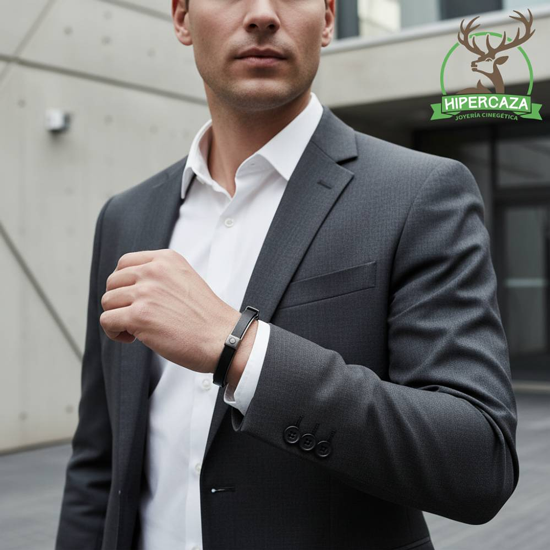 Pulsera de acero y cuero negro  3