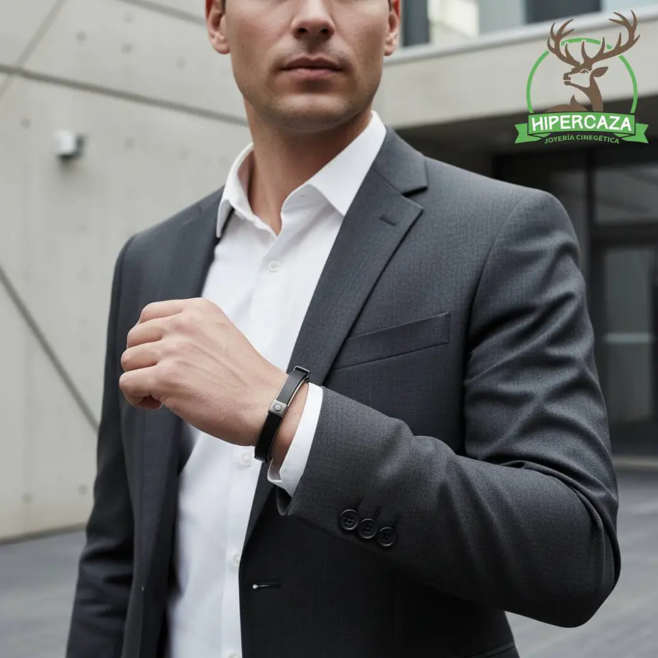 Pulsera de acero y cuero negro  3