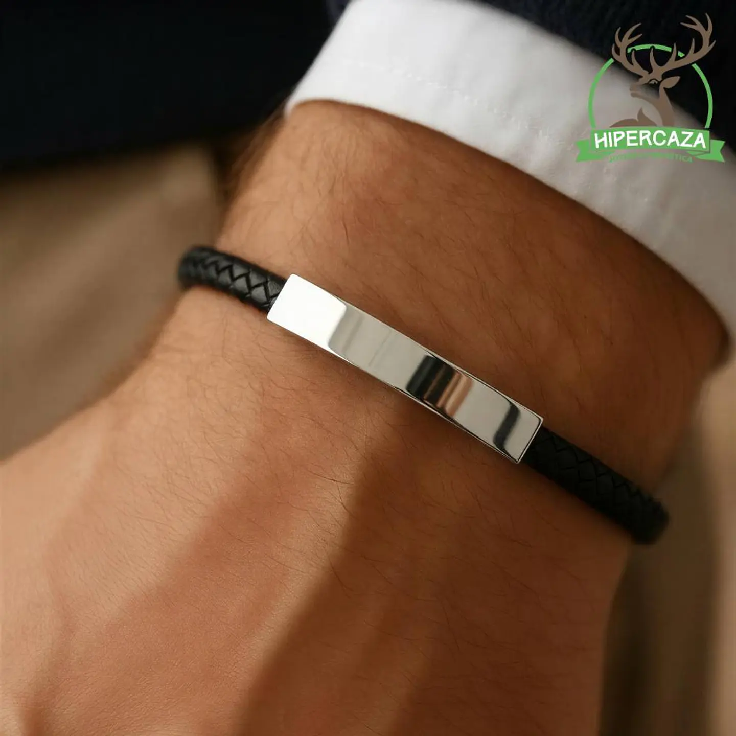 Pulsera para hombre de piel y acero  2