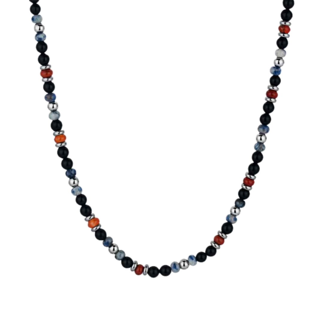 Collar con ágata negra, roja y piedra azul 1