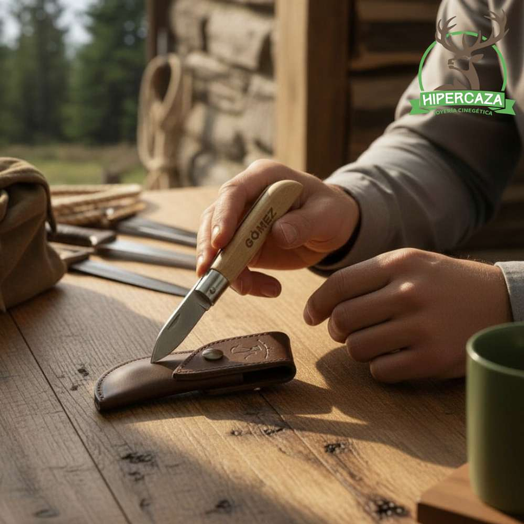 Navaja personalizable con estuche de cuero 4