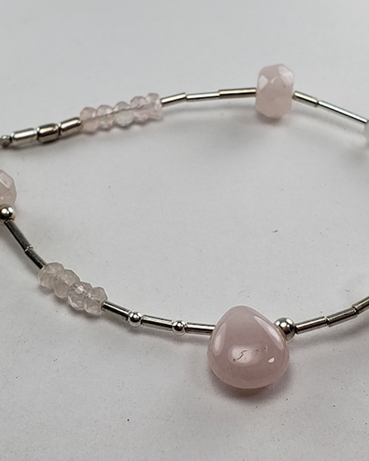 Cuarzo Rosa en Pulsera de plata