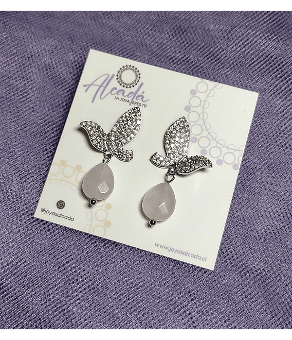 Aros Paloma Cuarzo Rosa