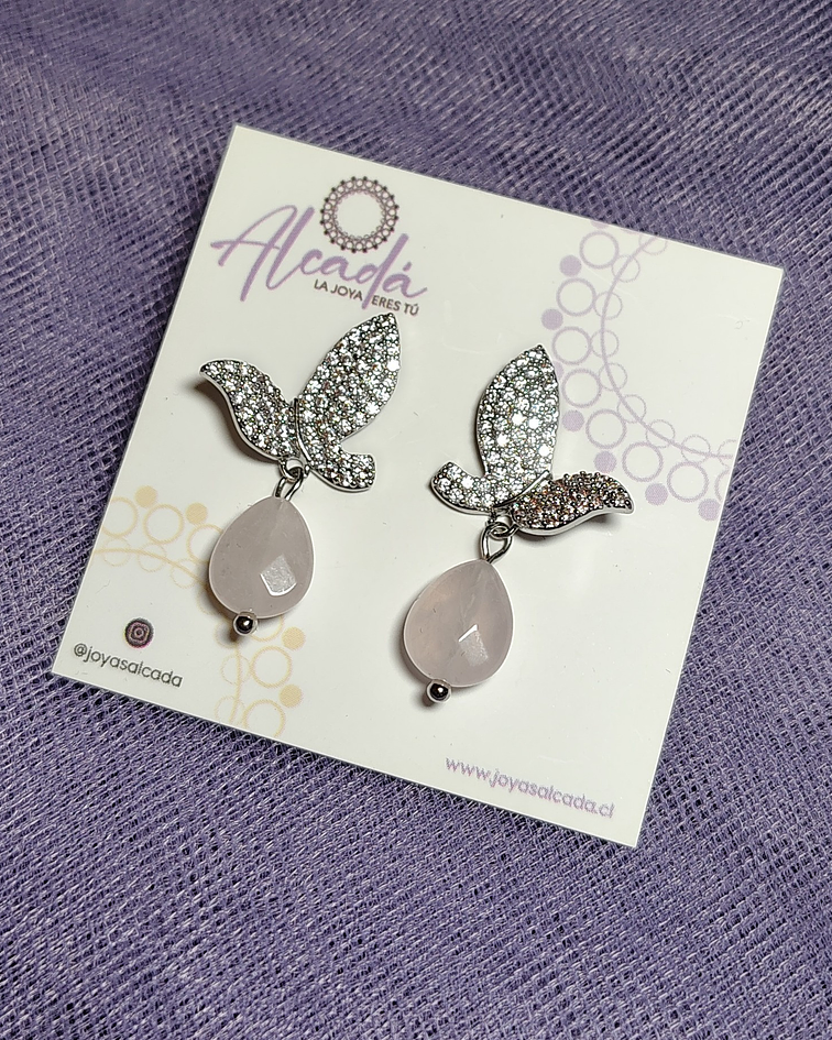 Aros Paloma Cuarzo Rosa