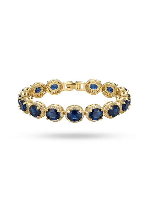 Pulsera Bañada en Oro con Circones Azules