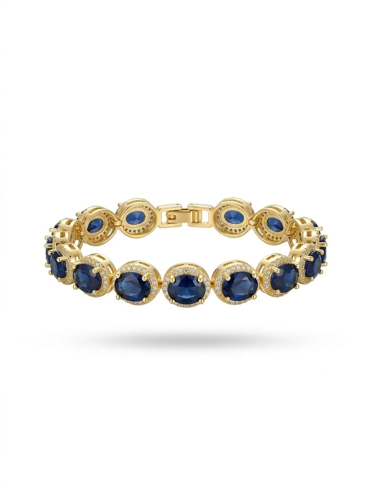Pulsera Bañada en Oro con Circones Azules 1