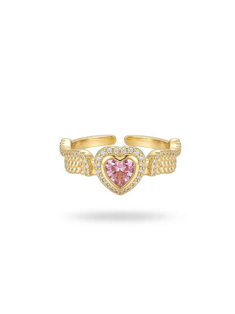 Anillo Corazón con Alas Dorado y Circonia