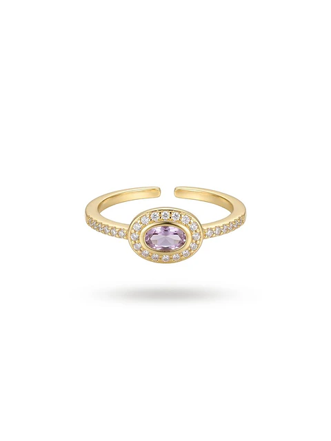 Anillo Ovalado Dorado con Circonia morada