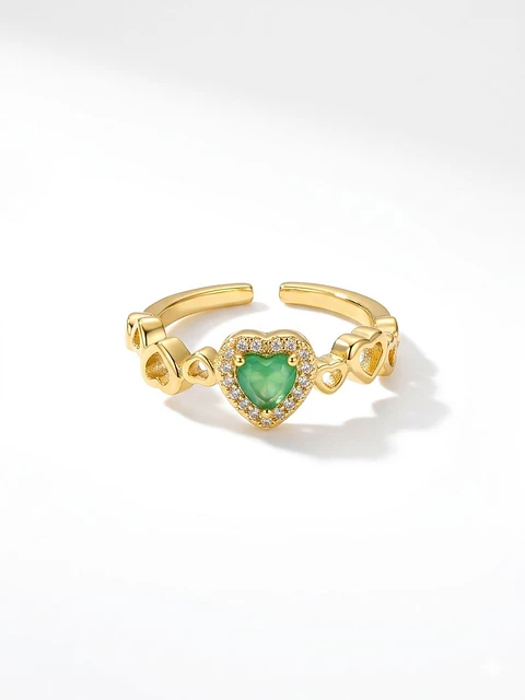 Anillo Corazón Verde Dorado con Circonia Ajustable