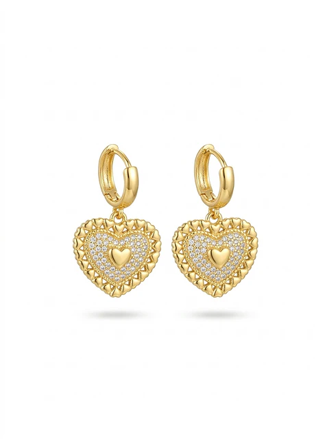 Aros Corazón Colgante Bañado en Oro 18k