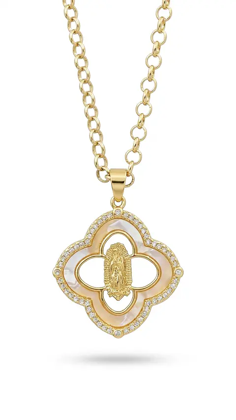 Cadena Medallón Virgen de Guadalupe con Nácar y Circones
