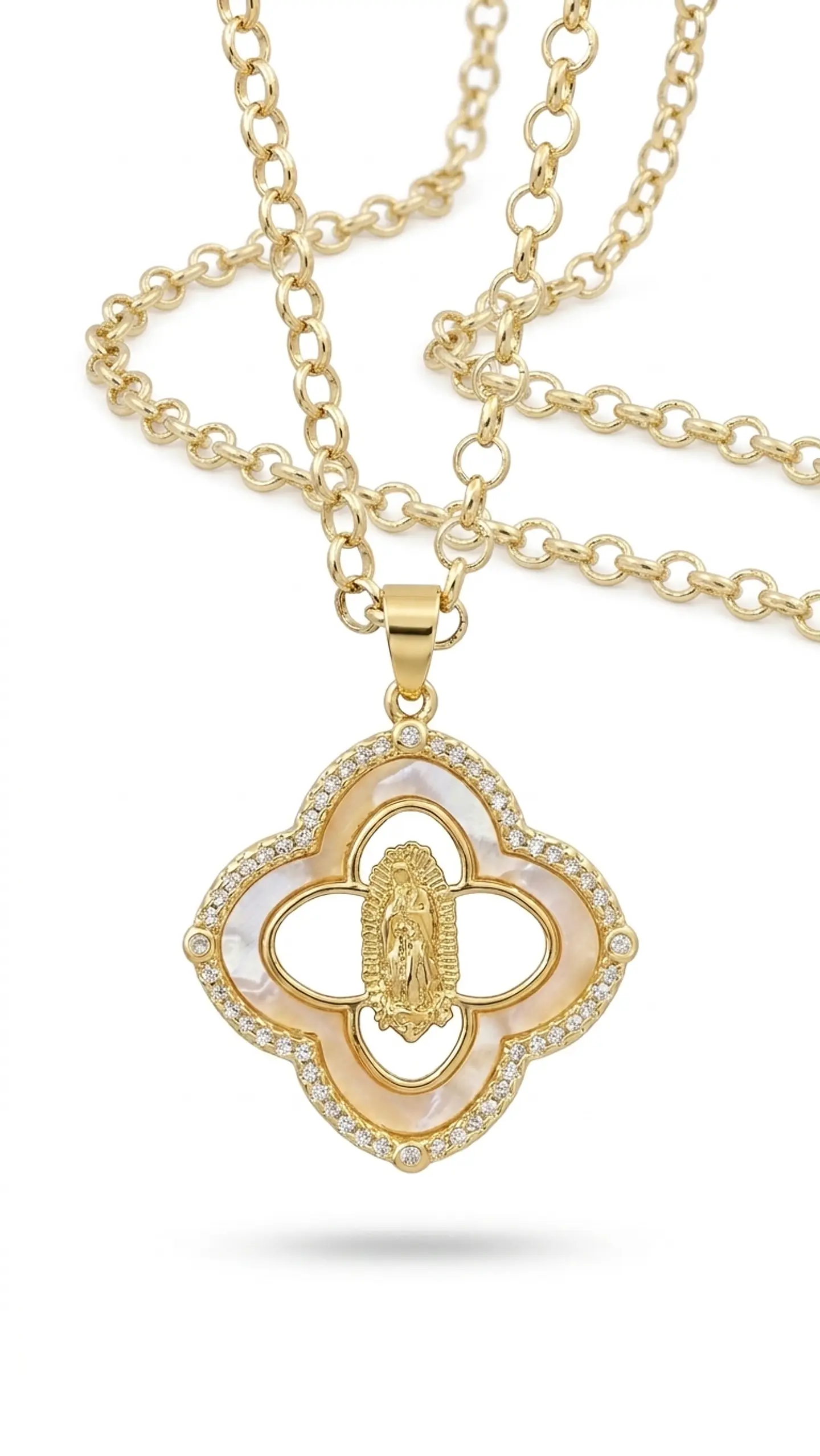 Cadena Medallón Virgen de Guadalupe con Nácar y Circones 2