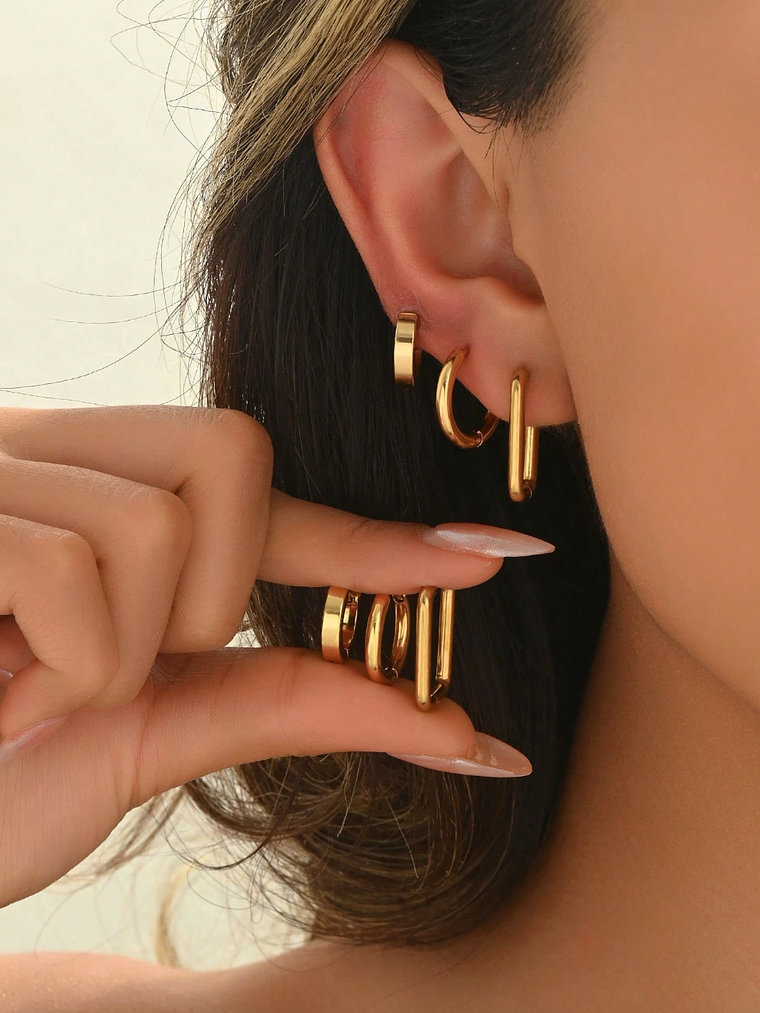 AROS ARGOLLAS ENCHAPADAS EN ORO PACK 3 PARES 1