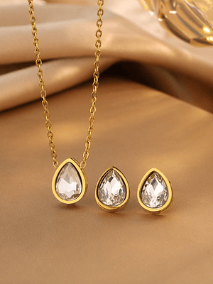 CONJUNTO PUNTO DE LUZ COLLAR Y AROS BLANC