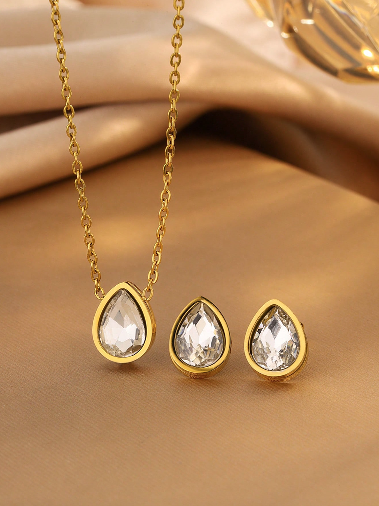 CONJUNTO PUNTO DE LUZ COLLAR Y AROS BLANC 1