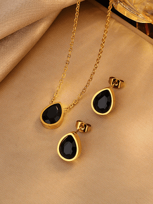 CONJUNTO PUNTO DE LUZ COLLAR Y AROS NOIR