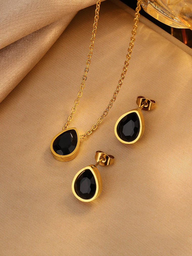 CONJUNTO PUNTO DE LUZ COLLAR Y AROS NOIR 1