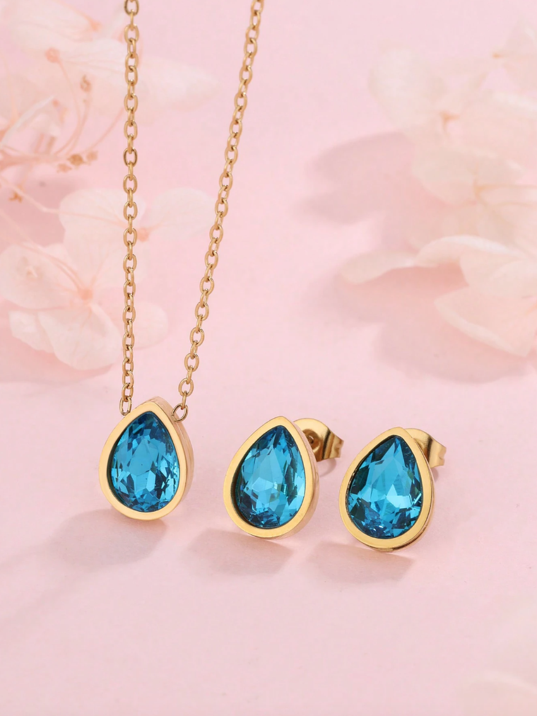 CONJUNTO PUNTO DE LUZ COLLAR Y AROS BLEU 2