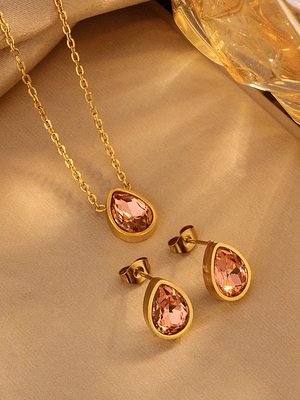 CONJUNTO PUNTO DE LUZ COLLAR Y AROS CHAMPAGNE