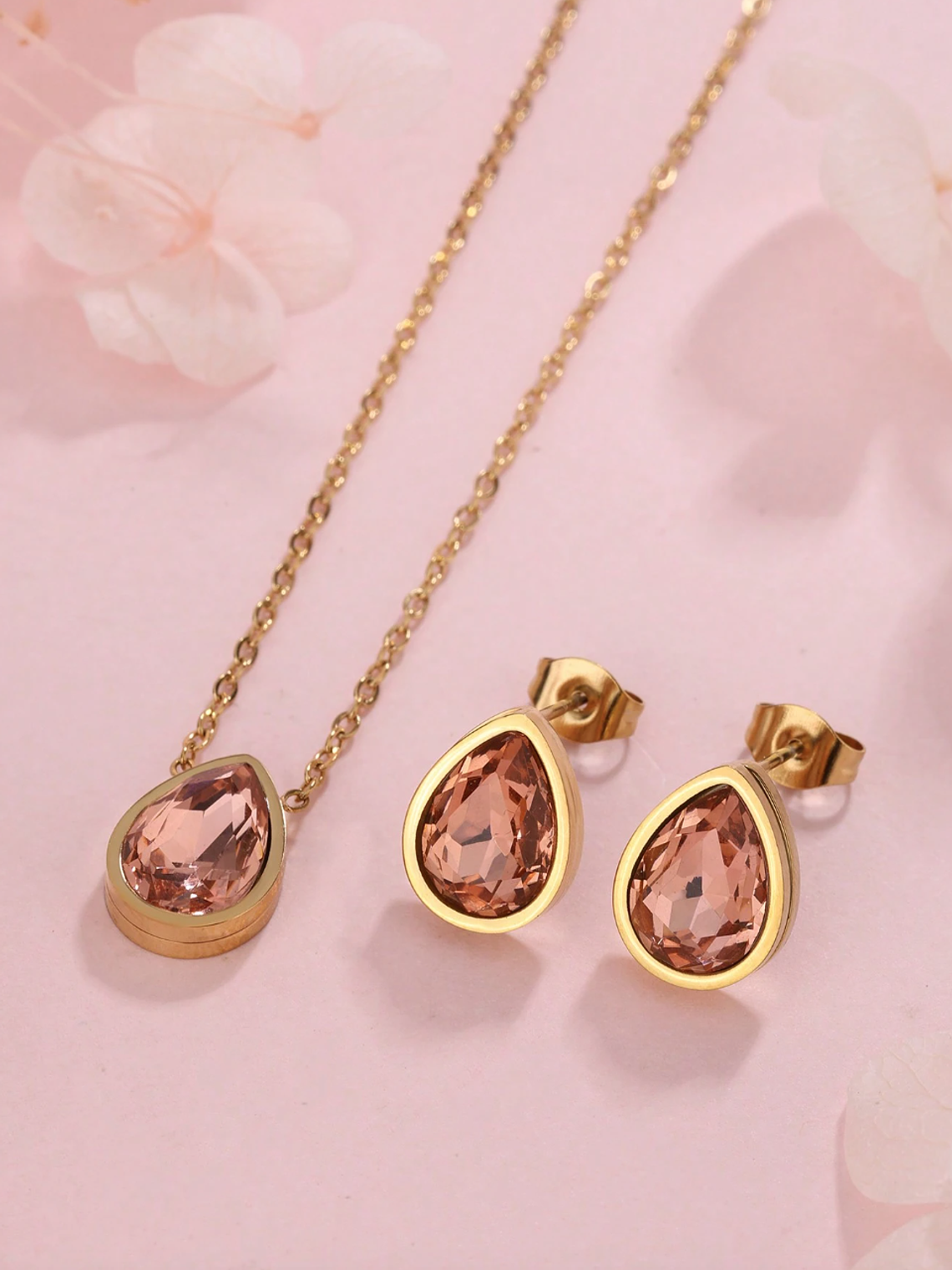 CONJUNTO PUNTO DE LUZ COLLAR Y AROS CHAMPAGNE 2