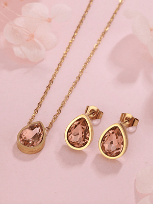 CONJUNTO PUNTO DE LUZ COLLAR Y AROS CHAMPAGNE