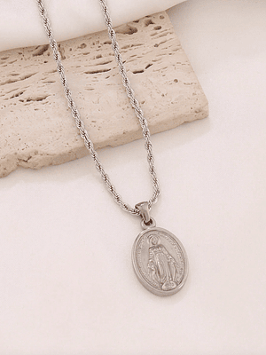 COLLAR MEDALLA VIRGEN MARIA ARGENTEE OVAL