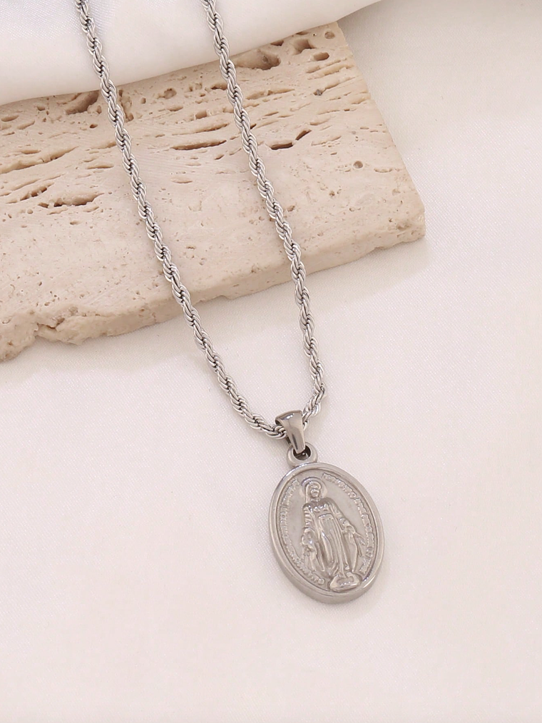 COLLAR MEDALLA VIRGEN MARIA ARGENTEE OVAL 2