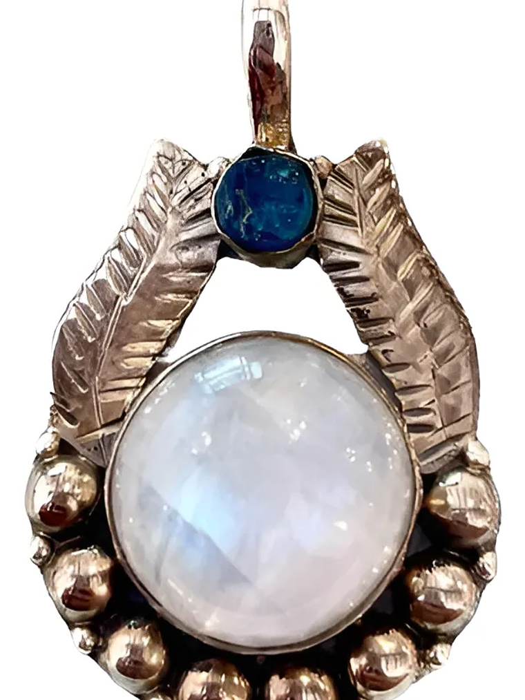 COLGANTE PIEDRA LUNA ARCOIRIS Y APATITA AZUL NEON PLATA 925 6
