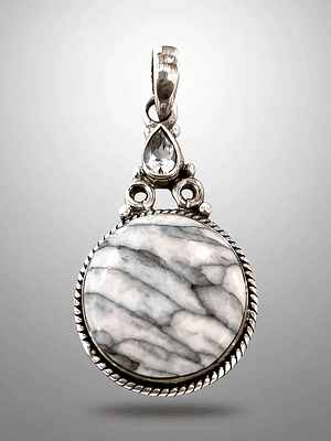 COLGANTE DE PINOLITA Y TOPACIO AZUL PLATA 925