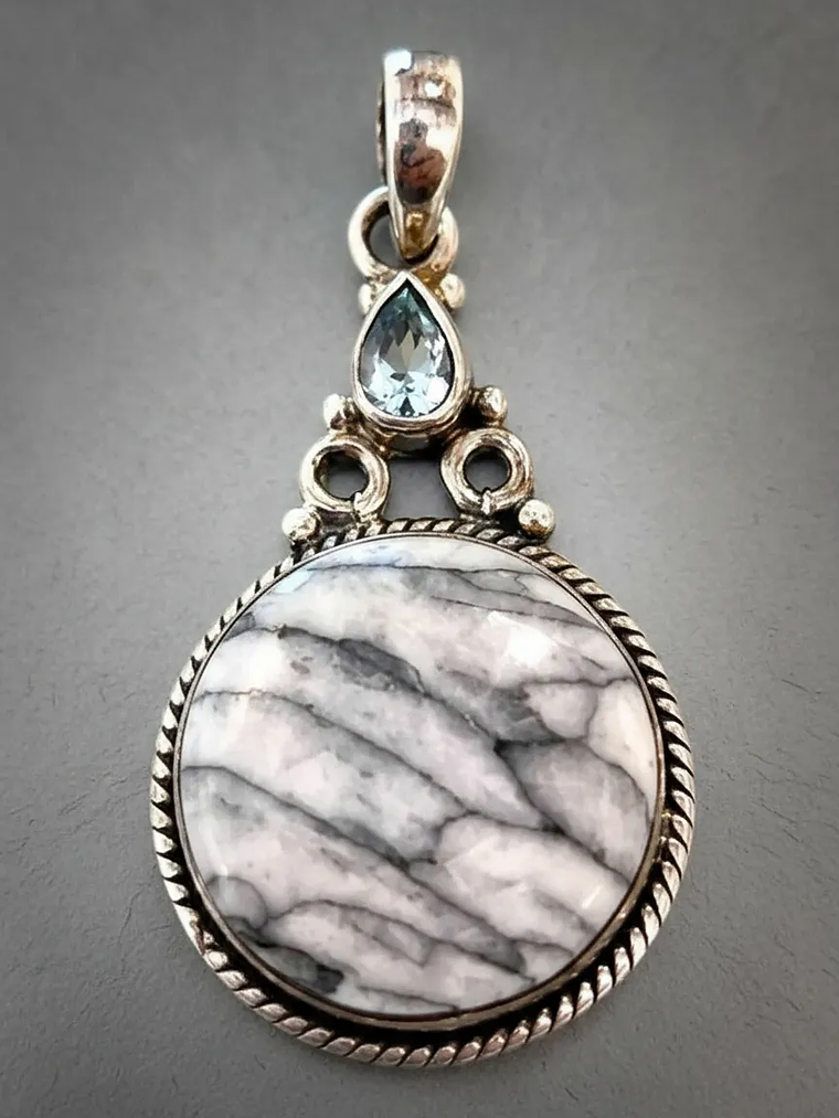 COLGANTE DE PINOLITA Y TOPACIO AZUL PLATA 925 5