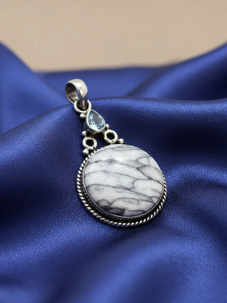 COLGANTE DE PINOLITA Y TOPACIO AZUL PLATA 925 6