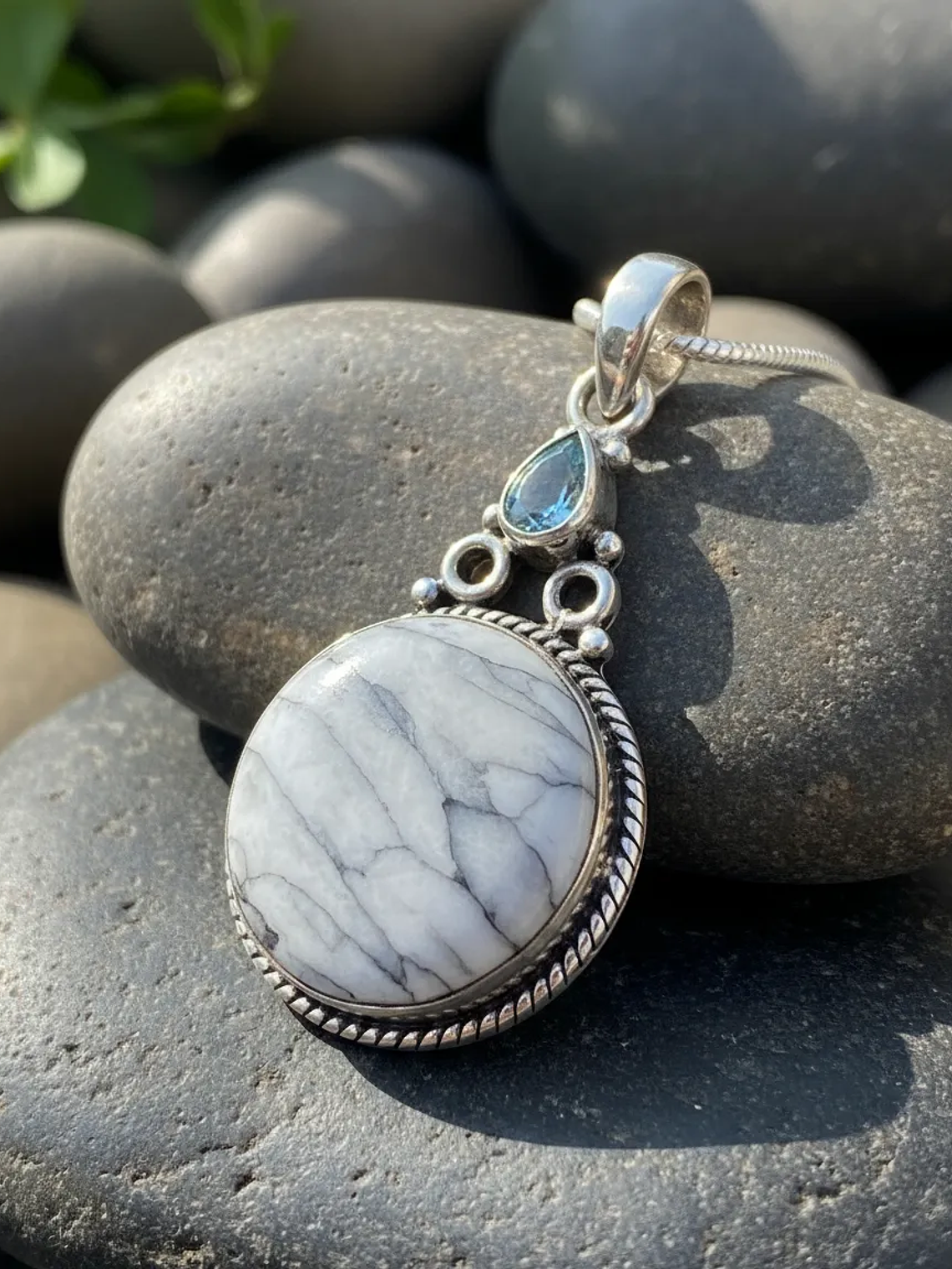 COLGANTE DE PINOLITA Y TOPACIO AZUL PLATA 925 7