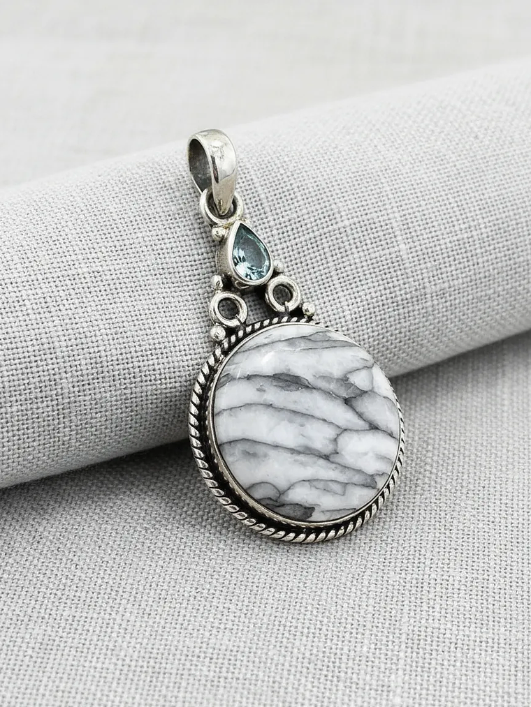 COLGANTE DE PINOLITA Y TOPACIO AZUL PLATA 925 9