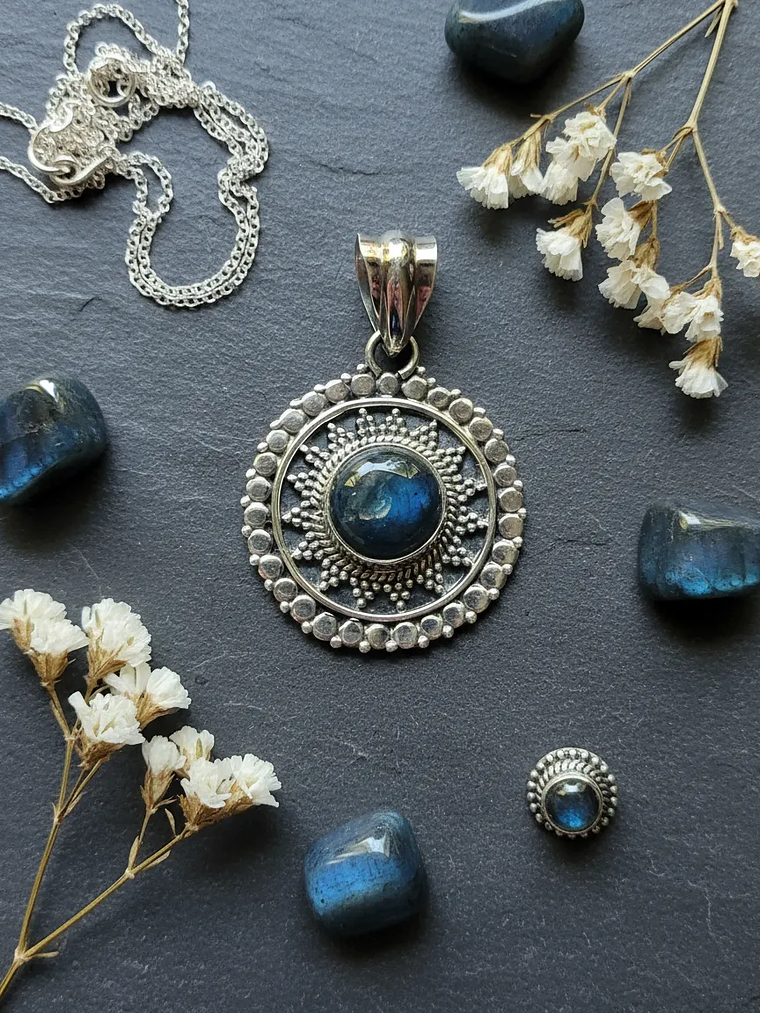 COLGANTE LABRADORITA AZUL PLATA 925 8