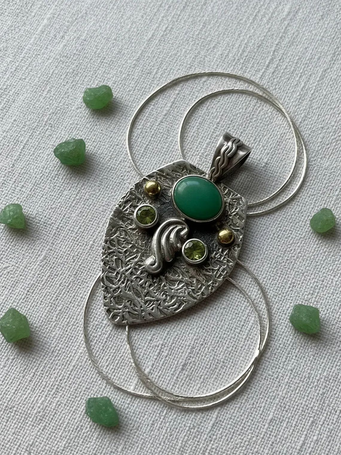 COLGANTE DE CRISOPRASA Y PERIDOTO PLATA 925 7