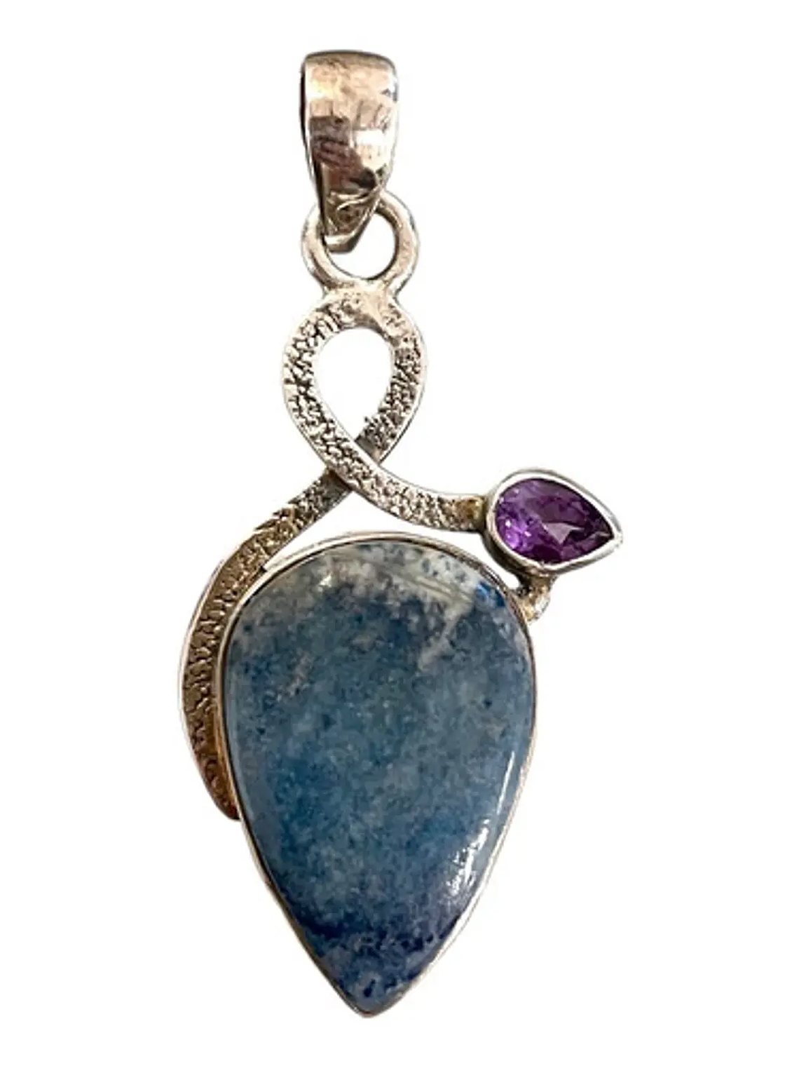 COLGANTE DE SCHEELITA AZUL DE TURQUIA Y AMATISTA DE AFRICA PLATA 925 1
