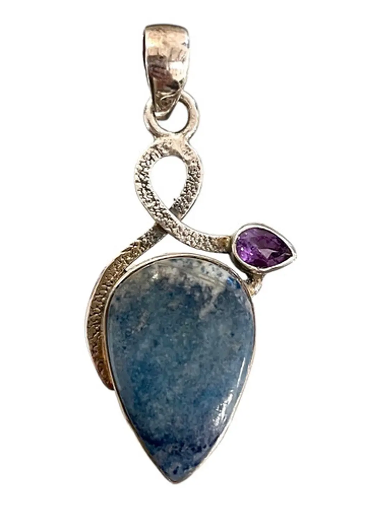 COLGANTE DE SCHEELITA AZUL DE TURQUIA Y AMATISTA DE AFRICA PLATA 925 1
