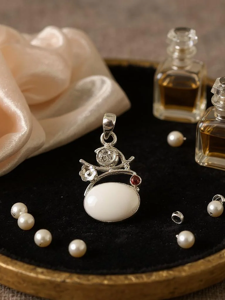 COLGANTE OPALO BLANCO, DIAMANTE HERKIMER Y GRANATE PLATA 925 3