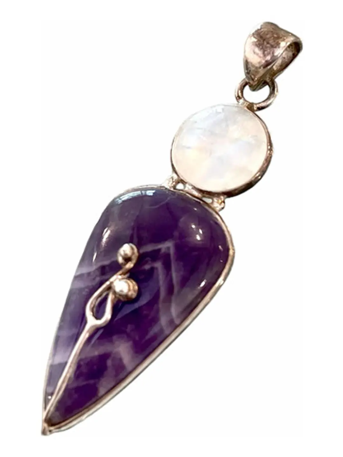 COLGANTE AMATISTA CHEVRON Y PIEDRA LUNA PLATA 925 5