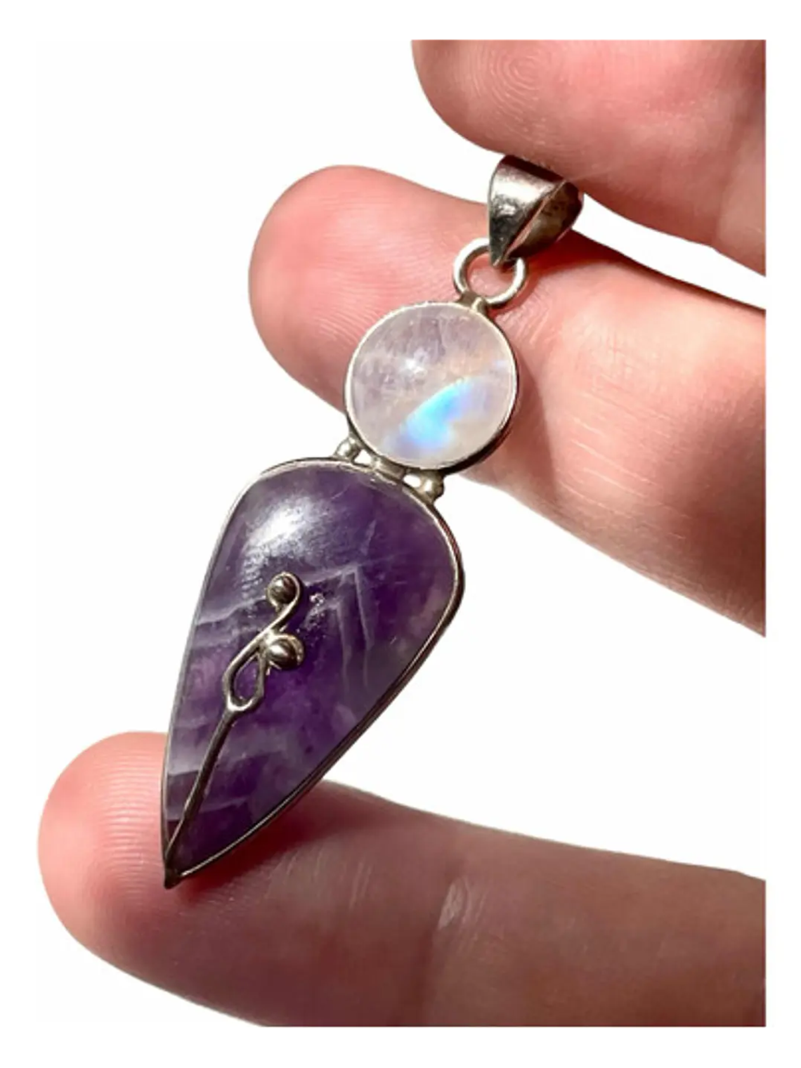 COLGANTE AMATISTA CHEVRON Y PIEDRA LUNA PLATA 925 2