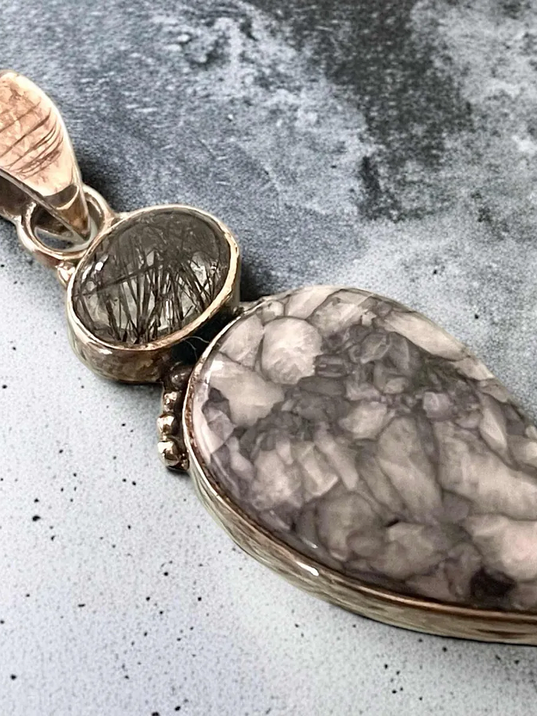 COLGANTE PINOLITA Y TURMALINA NEGRA EN CUARZO PLATA 925 3